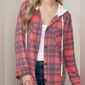 RJ 220 Plaid Hooded Shacket - Large, Women’s - NWT